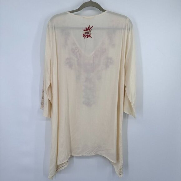 Solitaire Womens Embroidered V-Neck Tunic Top  Rayon Size Large ivory 3/4 sleeve - Picture 10 of 12
